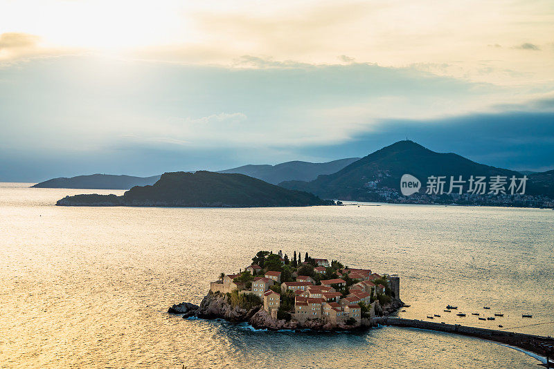 Sveti Stefan，黑山的日落